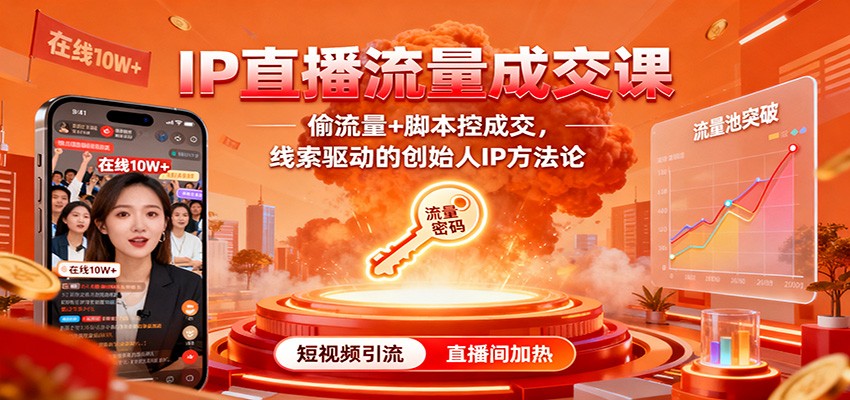 IP直播流量成交课：偷流量+脚本控成交，线索驱动的创始人IP方法论-聚宝盆