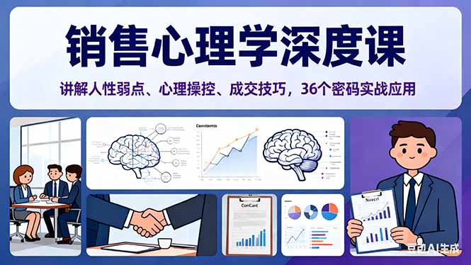 销售心理学深度课，讲解人性弱点、心理操控、成交技巧，36个密码实战应用-聚宝盆