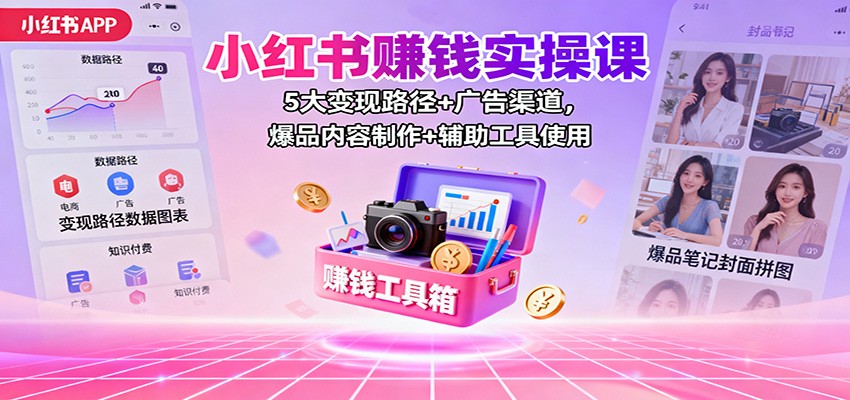 小红书赚钱实操课：5大变现路径+广告渠道，爆品内容制作+辅助工具使用-聚宝盆