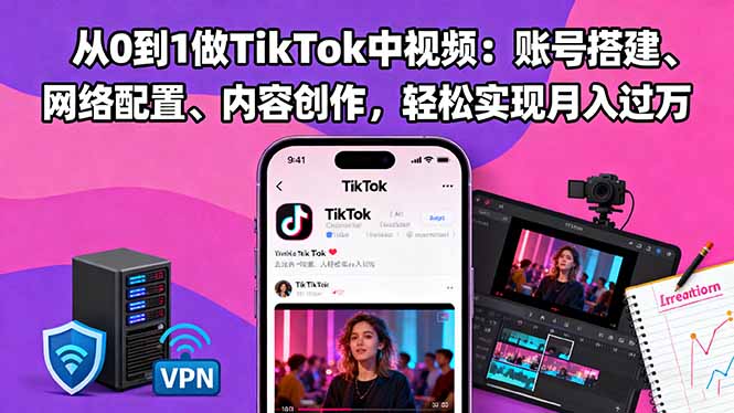 从0到1做TikTok中视频：账号搭建、网络配置、内容创作，轻松实现月入过万-聚宝盆