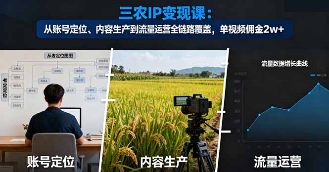 三农IP变现课：从账号定位、内容生产到流量运营全链路覆盖，单视频佣金2w+-聚宝盆