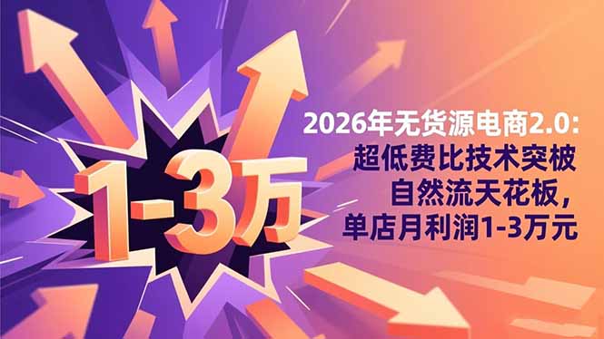 2026年无货源电商2.0：超低费比技术突破自然流天花板，单店月利润1-3万元-聚宝盆