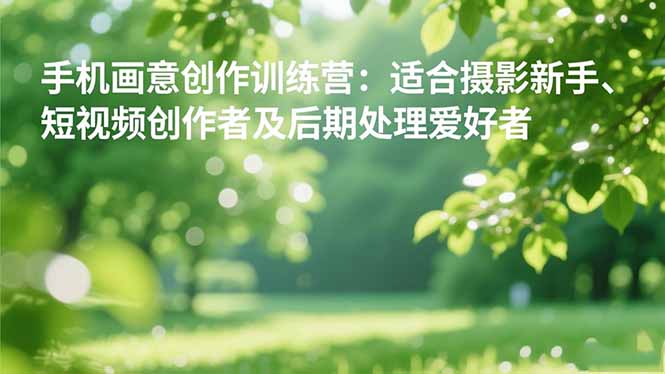 手机摄影之画意创作训练营：适合摄影新手、短视频创作者及后期处理爱好者-聚宝盆