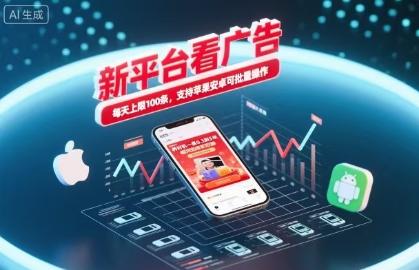 新台看广告，养好机一条5毛到5块，单机日入30到100，支持苹果安卓，可批量操作。-聚宝盆