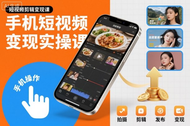 手机短视频变现实操课，短视频剪辑变现课-聚宝盆