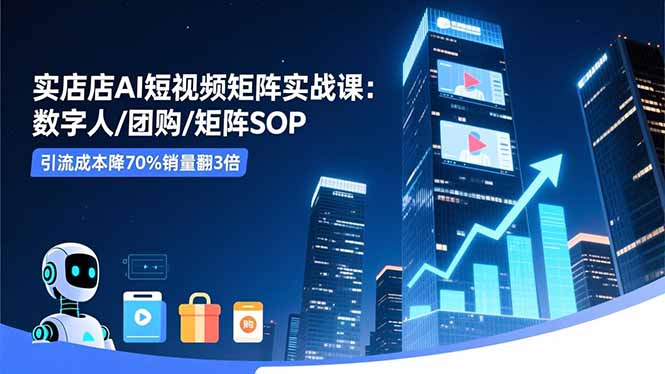 实体店AI短视频矩阵实战课：数字人/团购/矩阵SOP，引流成本降70%销量翻3倍-聚宝盆