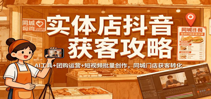 实体店抖音获客攻略：AI工具+团购运营+短视频批量创作，同城门店获客转化-聚宝盆